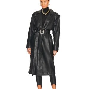 WeWoreWhat Black vegan Leather Trench Coat with Belt